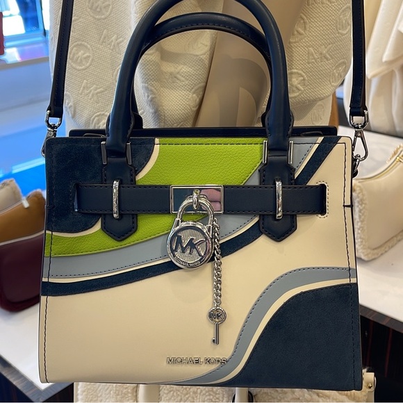 Michael Kors Handbags - Michael Kors Hamilton Small Satchel Shoulder Crossbody Bag 
Navy Multi 
NWT